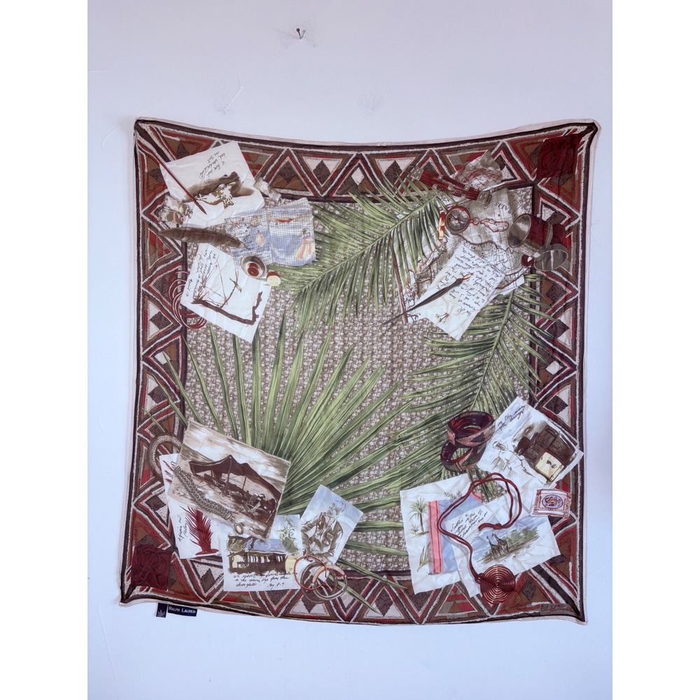 Ralph Lauren Silk Scarf Vintage Safari Expedition Travel Journal Print Italy